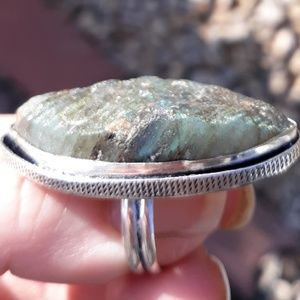 New Rough Labradorite 925 Silver Statement Ring.
